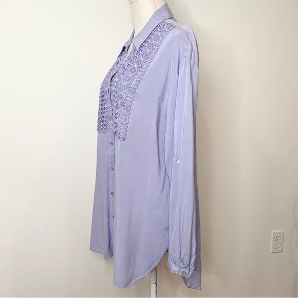 Cupio Button Down Tunic Crochet Shirt Large - Picture 4 of 10